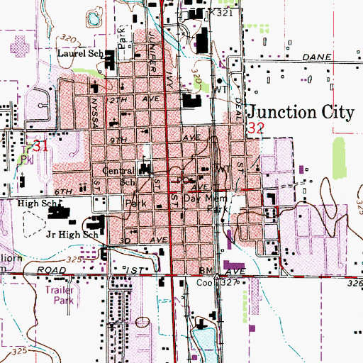 Topographic Map of Junction City Hall, OR