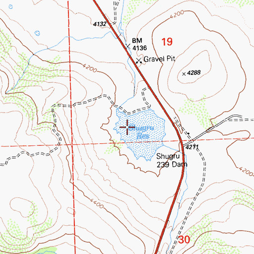 Topographic Map of Shugru Reservoir, CA
