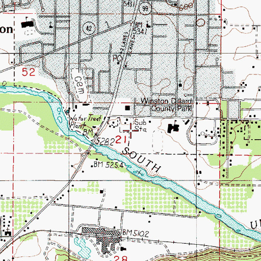 Topographic Map of Winston Public Works, OR