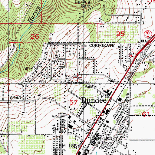 Topographic Map of Dundee Publlic Works, OR