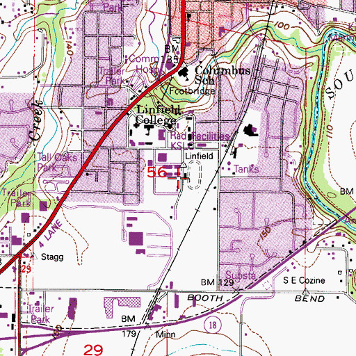 Topographic Map of Linfield College Maxwell Field, OR