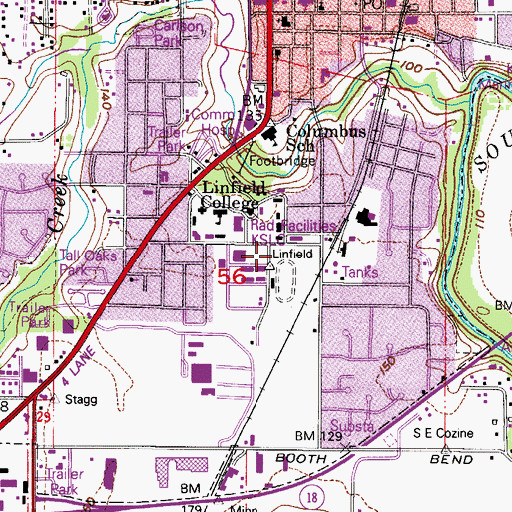 Topographic Map of Linfield College Ted Wilson Gymnasium, OR