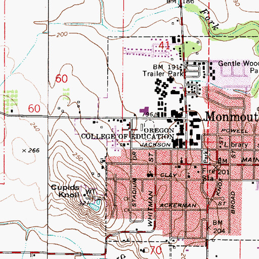 Topographic Map of Western Oregon University McArthur Field Stadium, OR