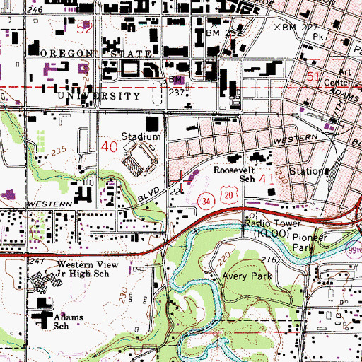 Topographic Map of Oregon State University Softball Complex, OR
