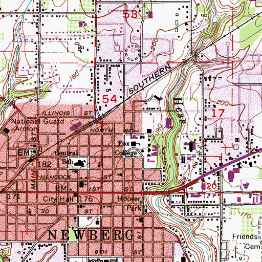 Topographic Map of George Fox University Bauman Auditorium, OR