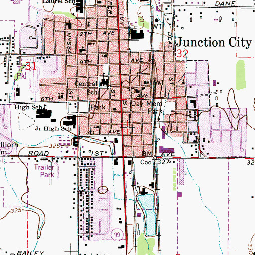 Topographic Map of Department of Motor Vehicles Junction City, OR