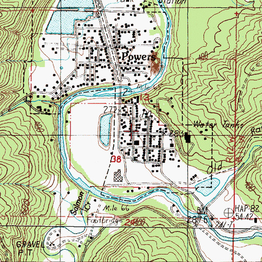 Topographic Map of Powers Public Works, OR