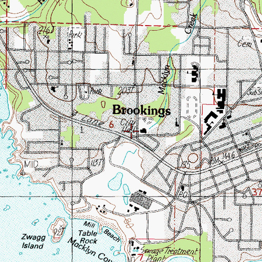 Topographic Map of Brookings Public Works, OR
