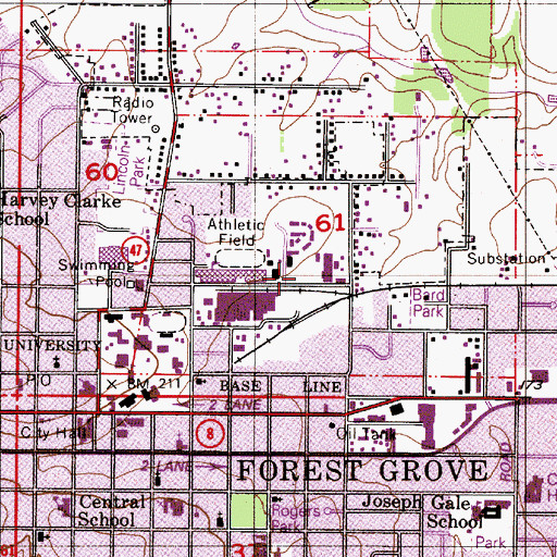 Topographic Map of Forest Grove Public Works, OR
