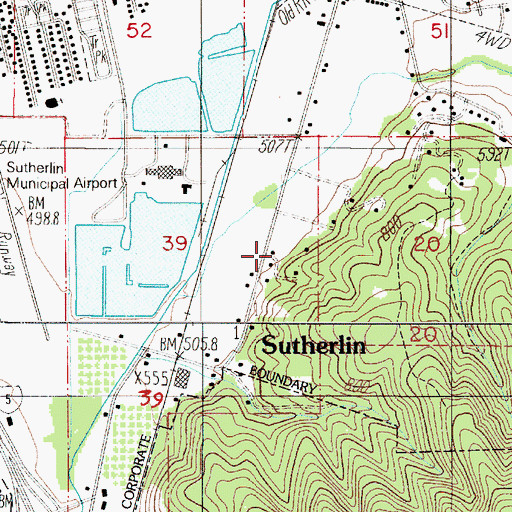 Topographic Map of Sutherlin Public Works, OR