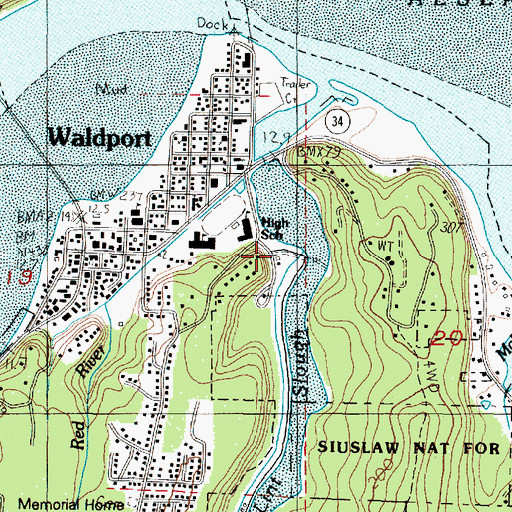 Topographic Map of Waldport Public Works, OR