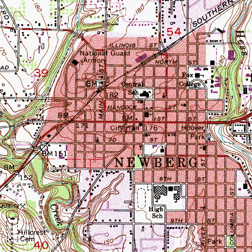 Topographic Map of Newberg Public Works, OR