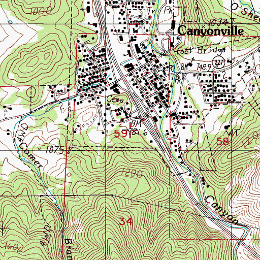 Topographic Map of South Umpqua Historical Society Pioneer - Indian Museum, OR