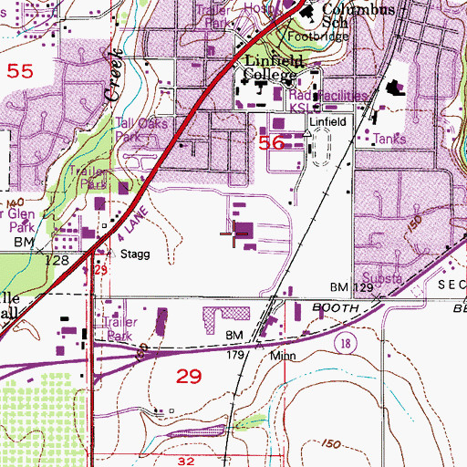 Topographic Map of Linfield College Barbara and Wendell Marshall Theatre, OR