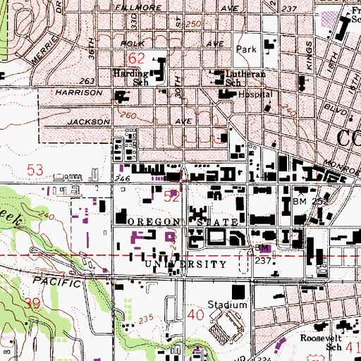 Topographic Map of Oregon State University Withycombe Hall Theatre, OR
