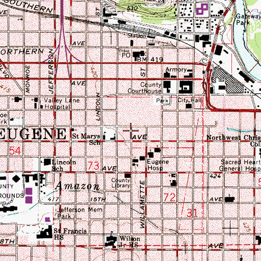 Topographic Map of McDonald Theatre, OR