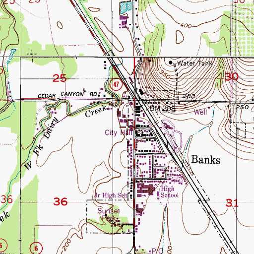 Topographic Map of Banks Public Library, OR