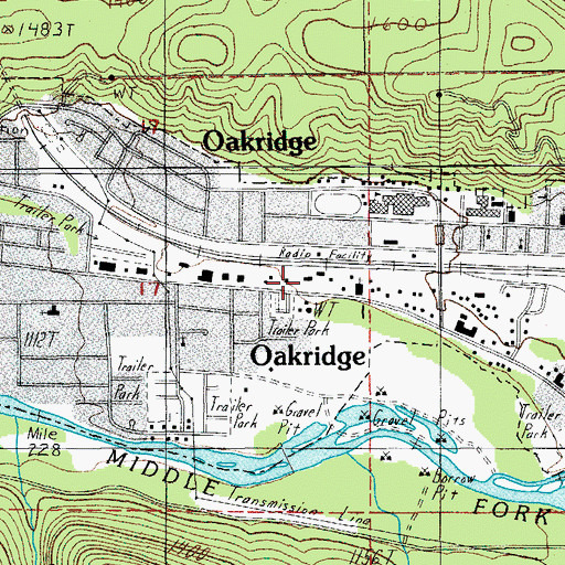 Topographic Map of Oakridge Public Works Shop, OR