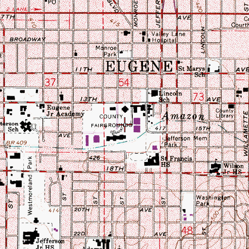 Topographic Map of Lane County Fairgrounds Events Center, OR