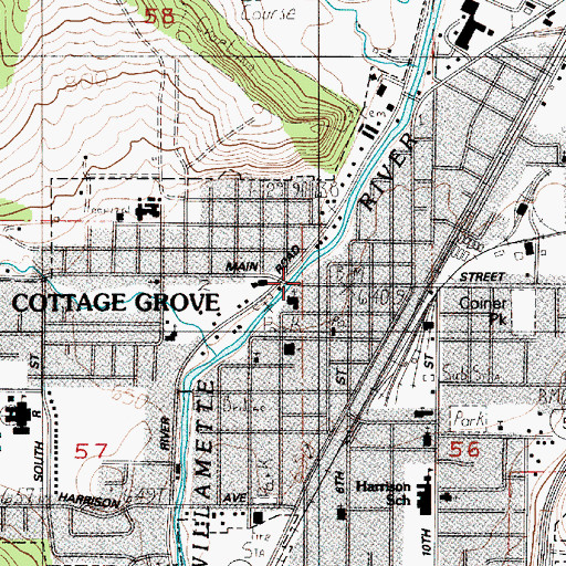 Topographic Map of Cottage Grove City Hall, OR