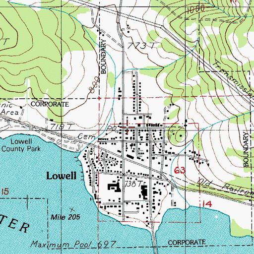 Topographic Map of Lowell Municipal Court, OR