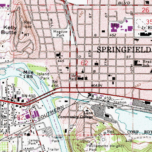 Topographic Map of Springfield Municipal Court, OR