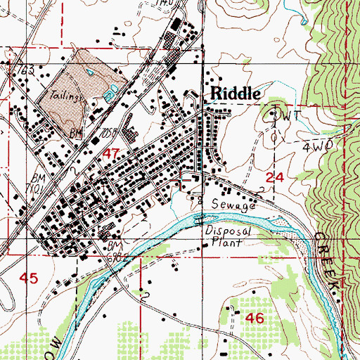 Topographic Map of Riddle City Hall, OR