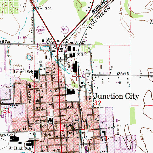 Topographic Map of Junction City Public Works Shop, OR