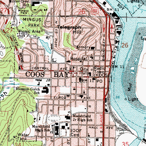 Topographic Map of Coos Bay Municipal Court, OR