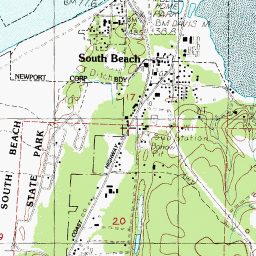 Topographic Map of Oregon Coast Community College Library, OR