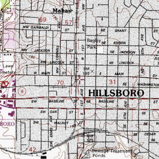 Topographic Map of Hillsboro Municipal Court, OR