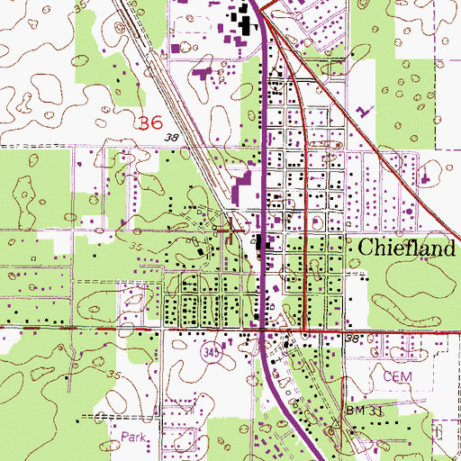 Topographic Map of Levy County Emergency Medical Services Station 7, FL
