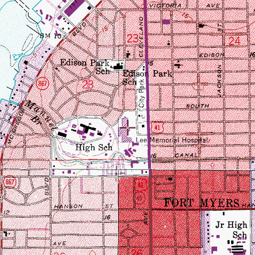 Topographic Map of Lee County Emergency Medical Services, FL