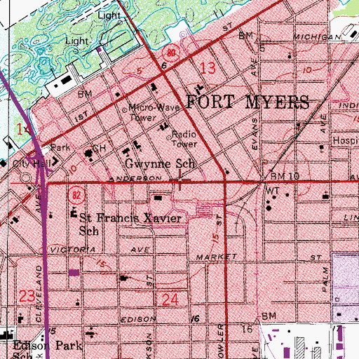 Topographic Map of Lee County Emergency Medical Services, FL