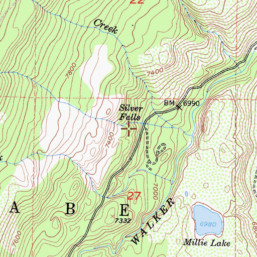 Topographic Map of Silver Falls, CA