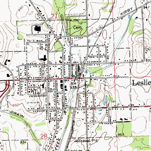 Topographic Map of Leslie Ambulance Service, MI