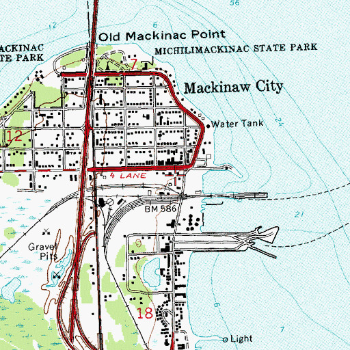 Topographic Map of Mackinaw City Ambulance, MI