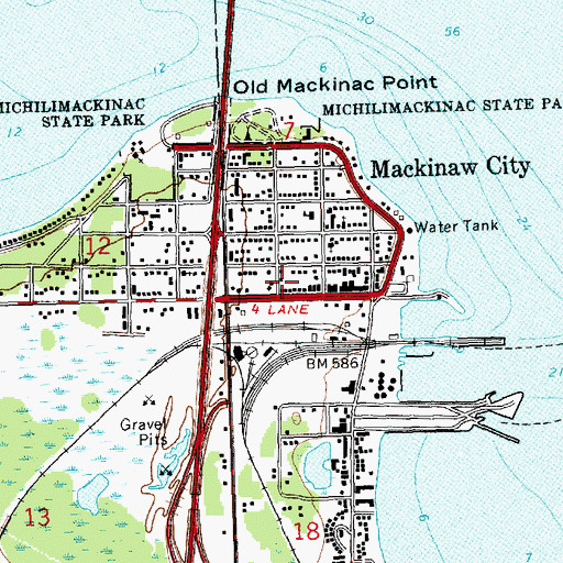 Topographic Map of Mackinaw City Ambulance, MI