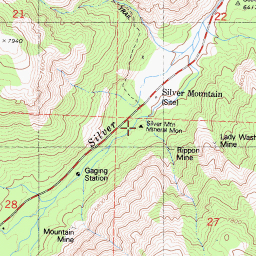 Topographic Map of Silver Mountain Mineral Monument, CA