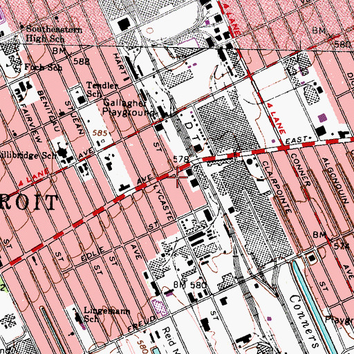 Topographic Map of City of Detroit Fire Department Emergency Medical Services Medic 12, MI