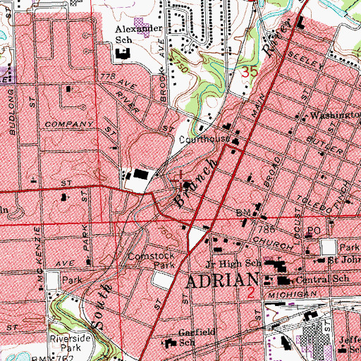 Topographic Map of Lenawee Community Ambulance, MI
