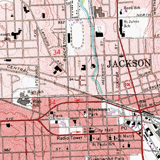 Topographic Map of Jackson Community Ambulance, MI