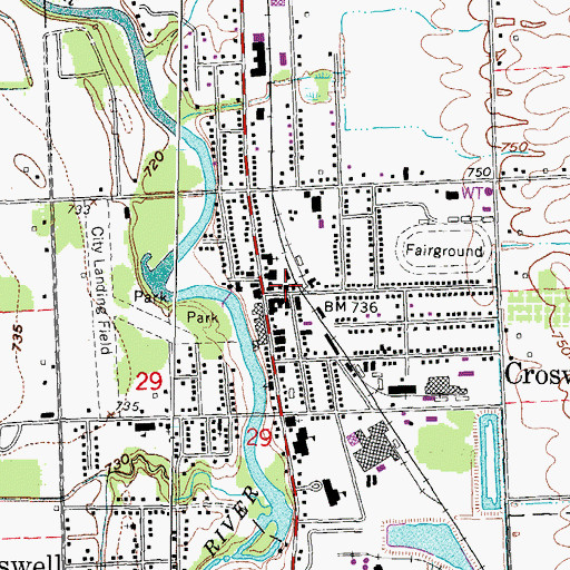 Topographic Map of Croswell Emergency Medical Services, MI
