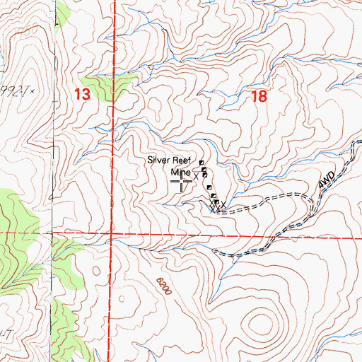 Topographic Map of Silver Reef Mine, CA