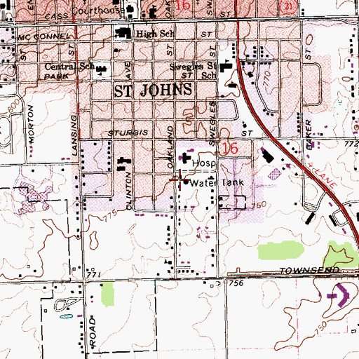 Topographic Map of Clinton Area Ambulance Service Authority, MI