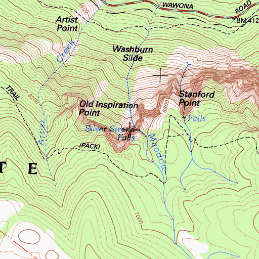 Topographic Map of Silver Strand Falls, CA