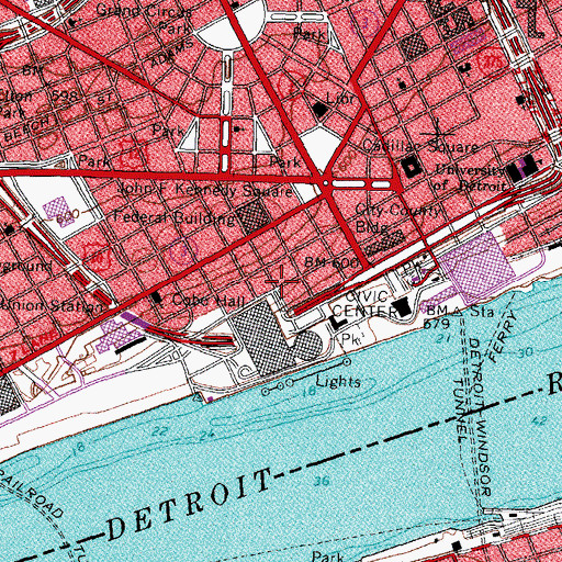 Topographic Map of City of Detroit Fire Department Emergency Medical Services Headquarters, MI