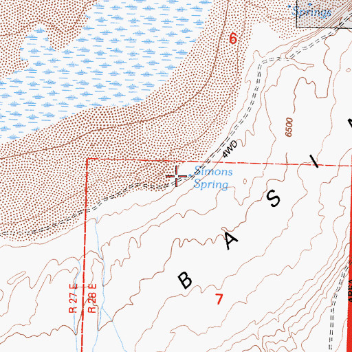 Topographic Map of Simons Spring, CA