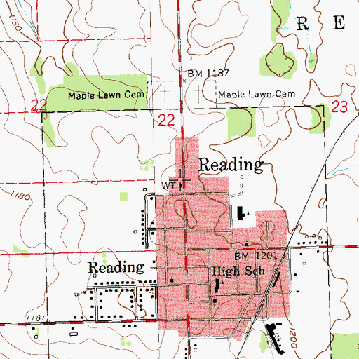 Topographic Map of Reading Emergency Unit Ambulance Station Number 1, MI