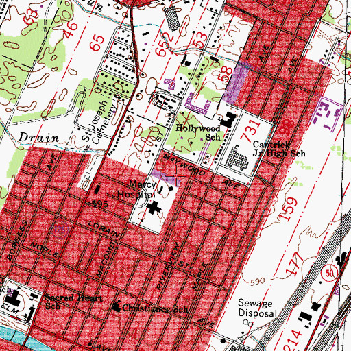 Topographic Map of Monroe Community Ambulance Monroe Mercy Hospital, MI
